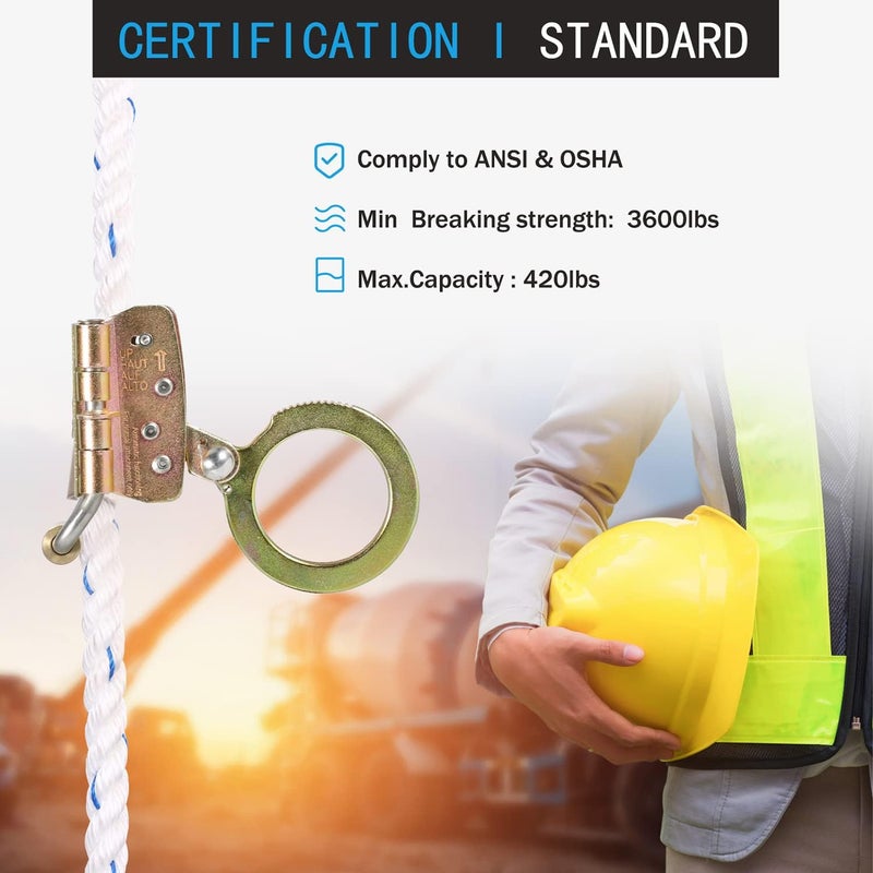 FHFallArrest Fall Protection Rope Grab with Anti-Panic Feature, Auto-Trail Double Locking Rope Grabs Fall Arrester, Used with 5/8” Lifeline Rope, for Construction, Climbing, Comply to ANSI/OSHA - Image 3